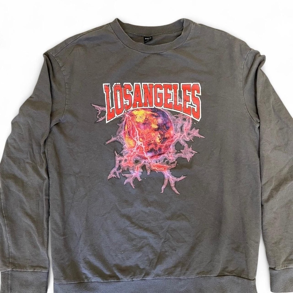 SHEIN Los Angeles Graphic Crewneck Sweatshirt - Grey Y2K Skater‎ Style - Size M